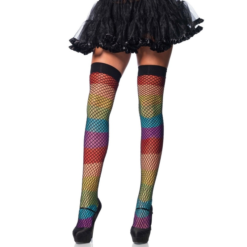 Rainbow overknee fishnet stockings