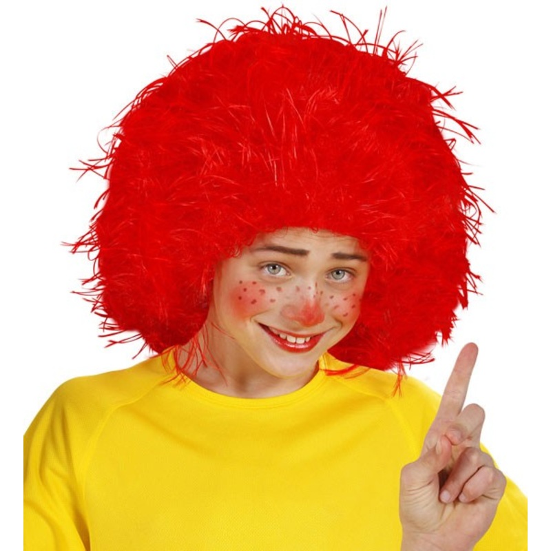 Red cheeky badger curly head wig for kids