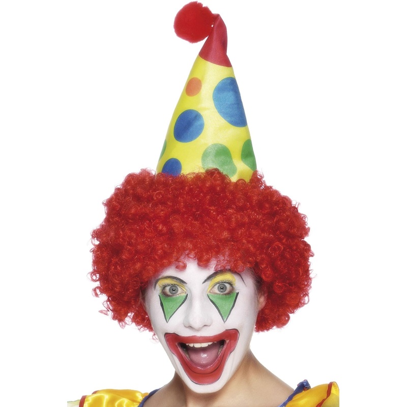 Red clown wig with hat