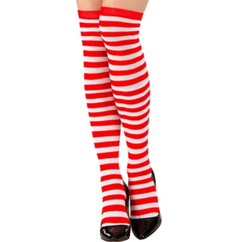 Ringel overknee stockings red-white for women