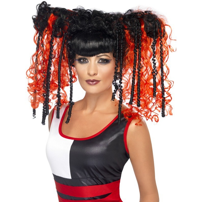 Unusual devil curls wig black-red
