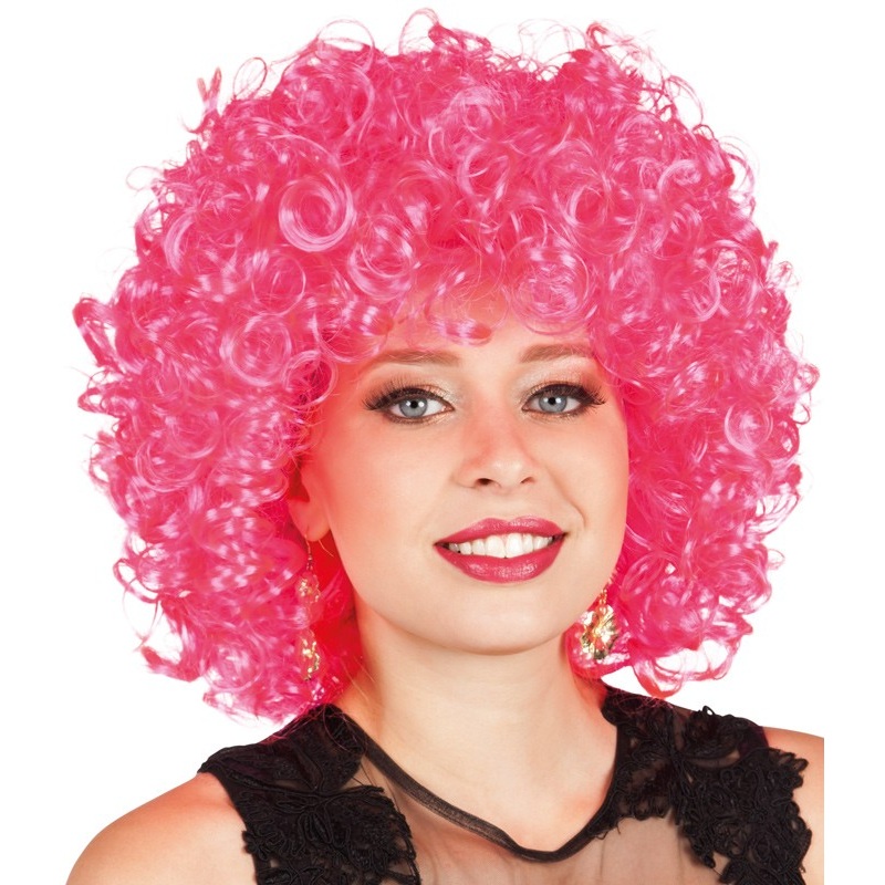 Wild curly wig pink