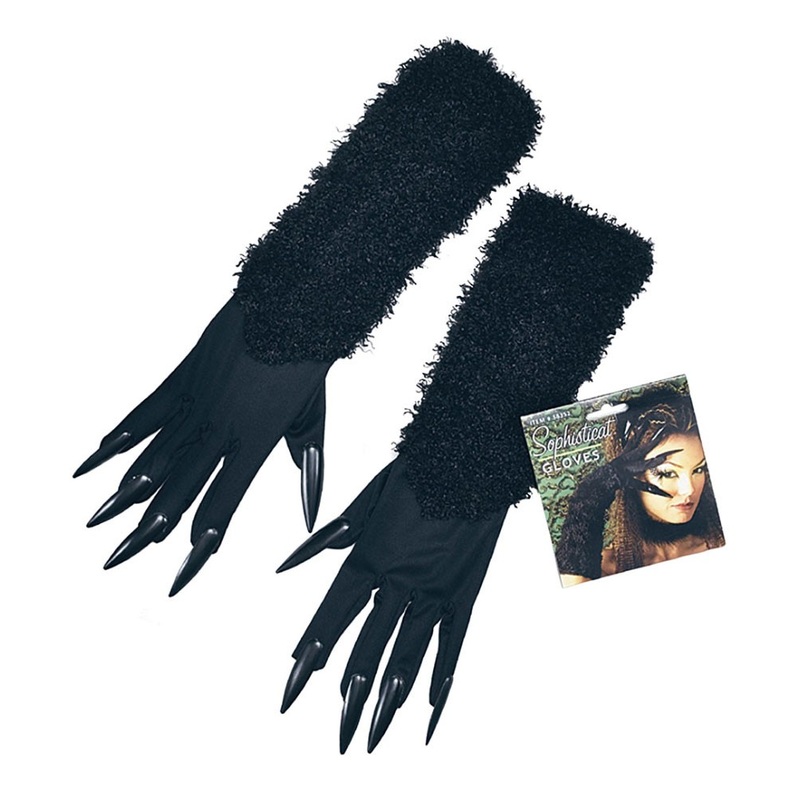 Black cat gloves with claws and fur