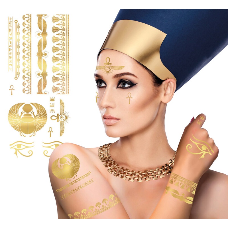 Golden Egyptian Goddess tattoos 14x30 cm
