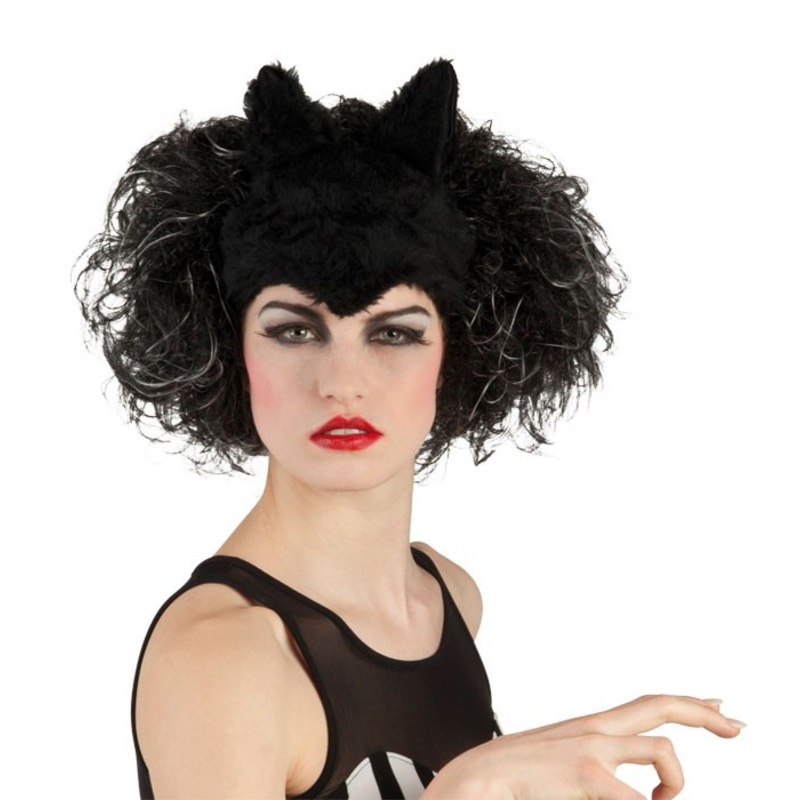 Wig cat Halloween black curls cat ears