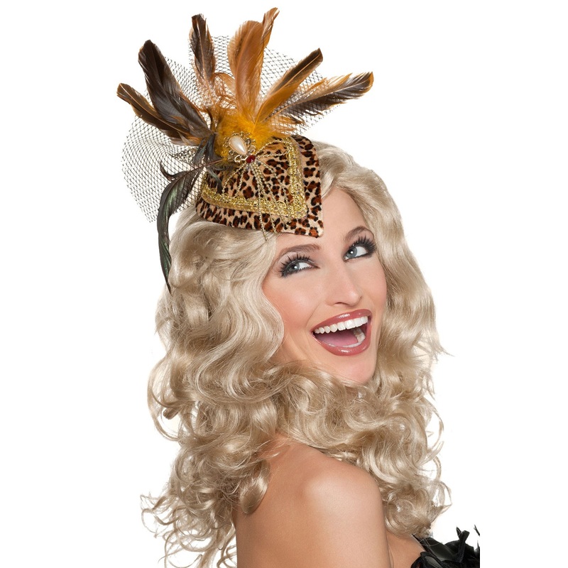 Mini show hat in leopard pattern with headdress