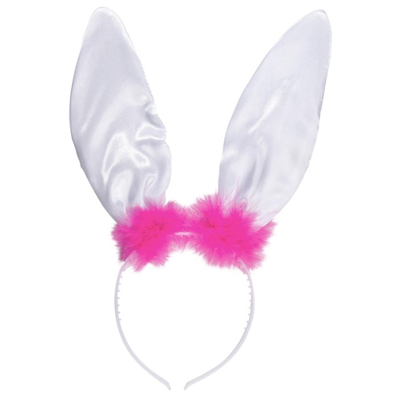 White-pink headband with satin rabbit ears