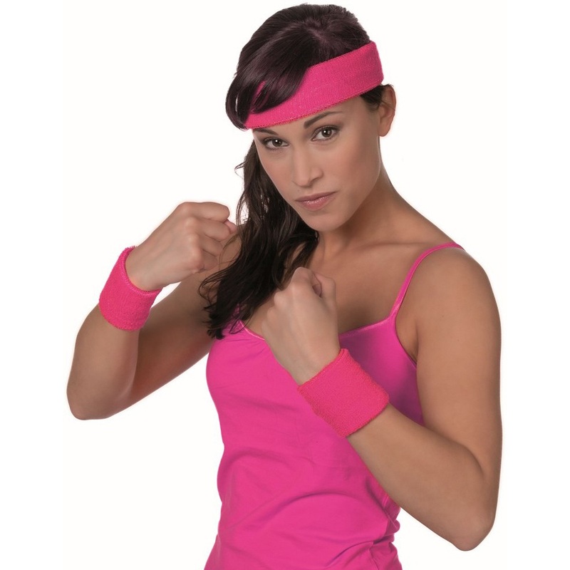 80s headband with sweatbands pink
