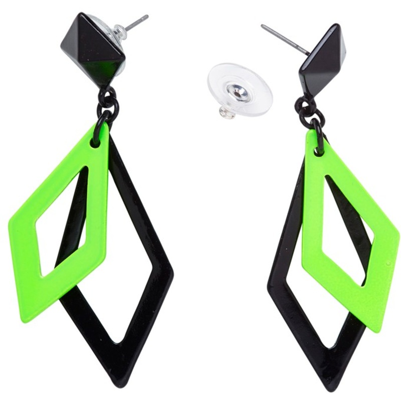 Green-black neon diamond earrings