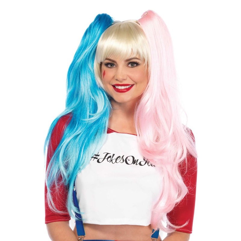 Long hair plait wig blue-pink