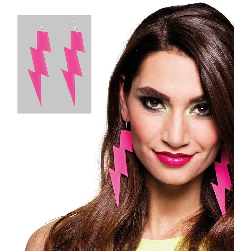 Neon pink lightning earrings