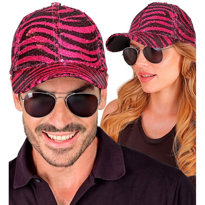 Sequin baseball cap zebra pattern pink