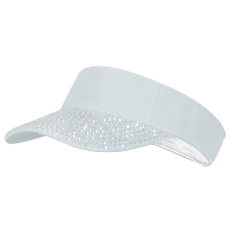 White sun visor cap with rhinestones