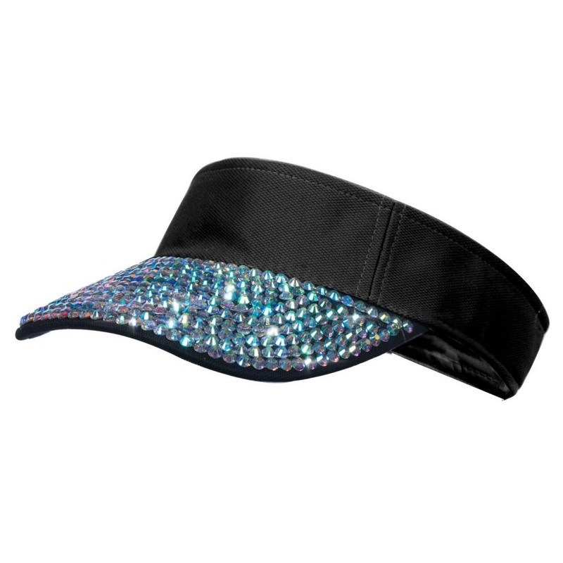 Black sun visor cap with rhinestones