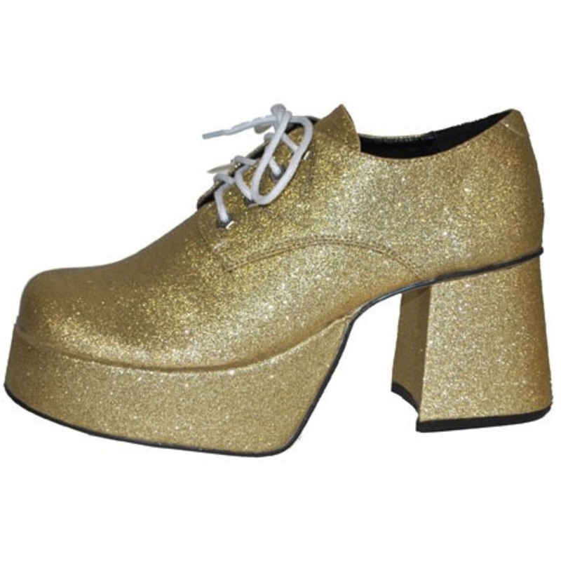 Glitter disco platform shoes gold for men