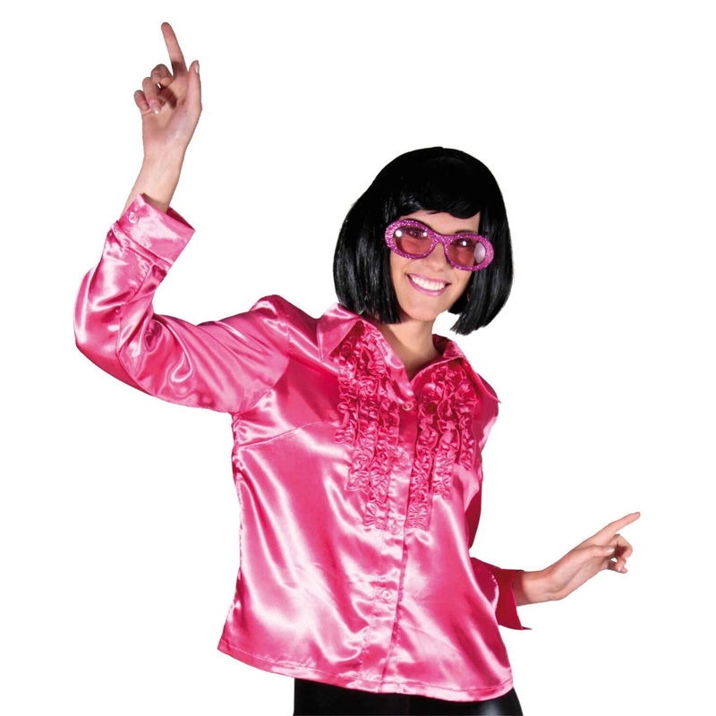Pink disco ruffled blouse for women S