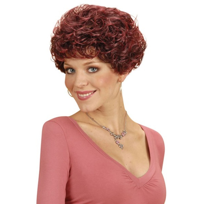 Short hair ladies wig red