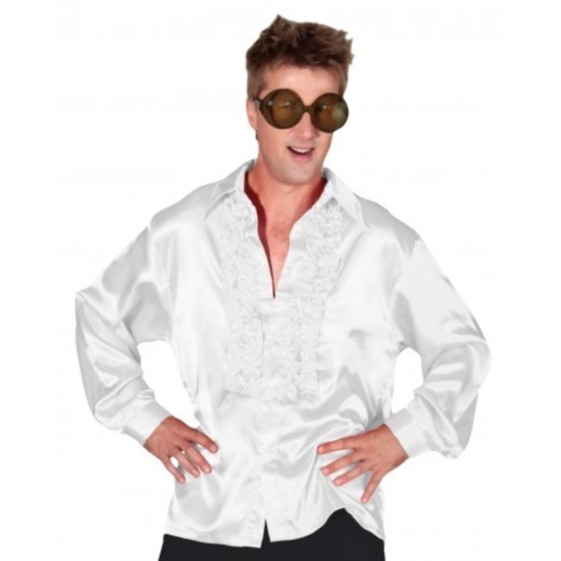 White disco ruffled shirt for men M