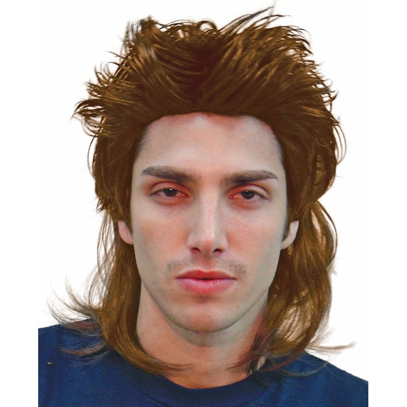 Brown mullet 80s wig Ron