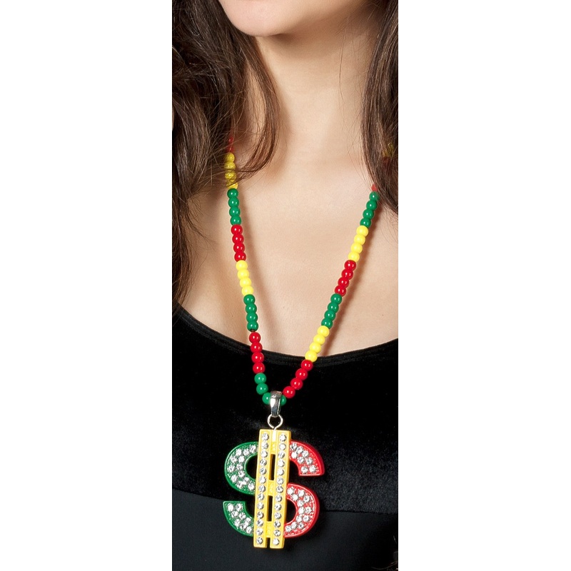 Colorful pearl necklace with dollar sign