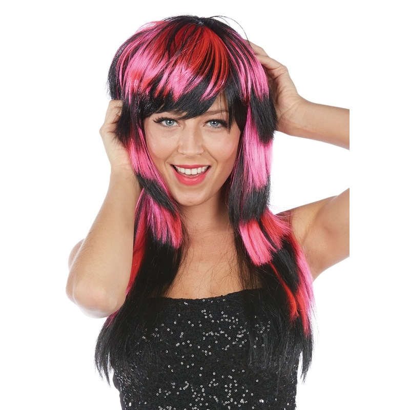 Stripe look wig black-pink