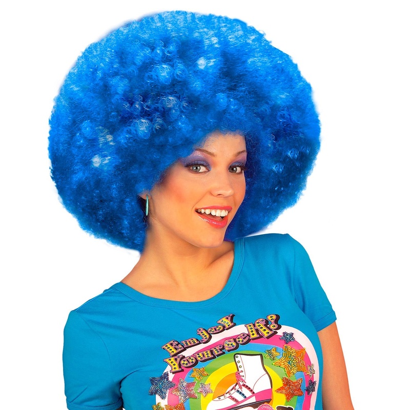 Bright blue superafro wig