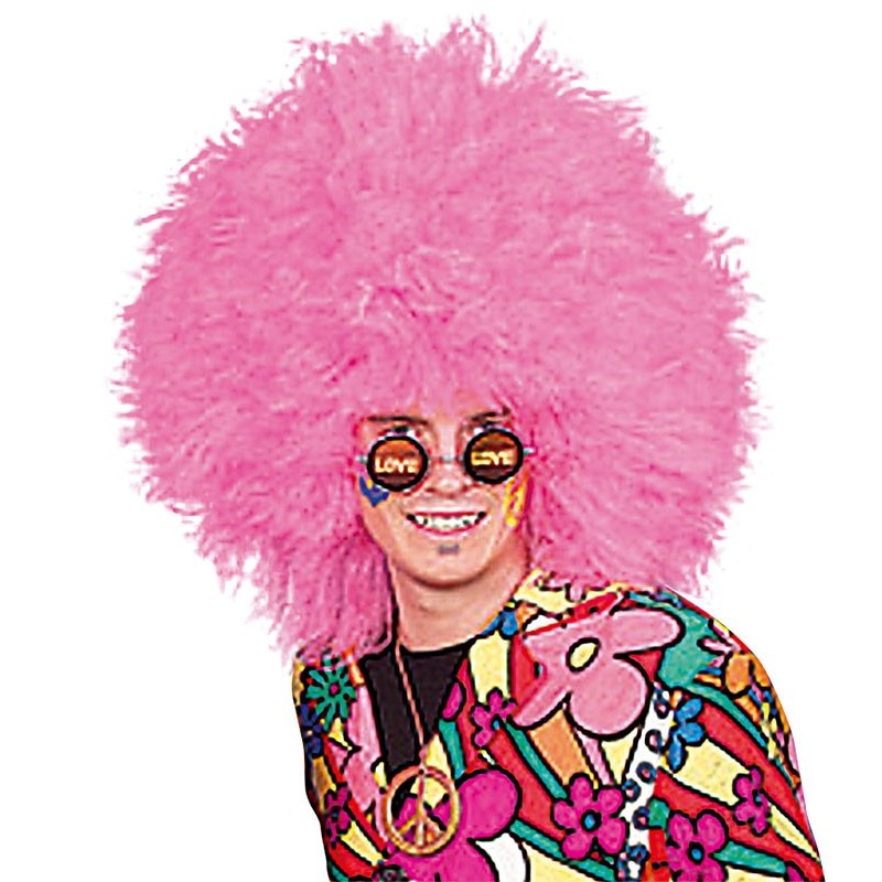 Pink shaggy afro wig