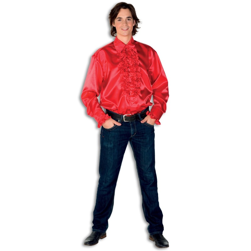 Shiny ruffled shirt for men red XS