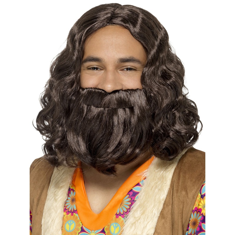 Brown hippie shepherd wig with beard