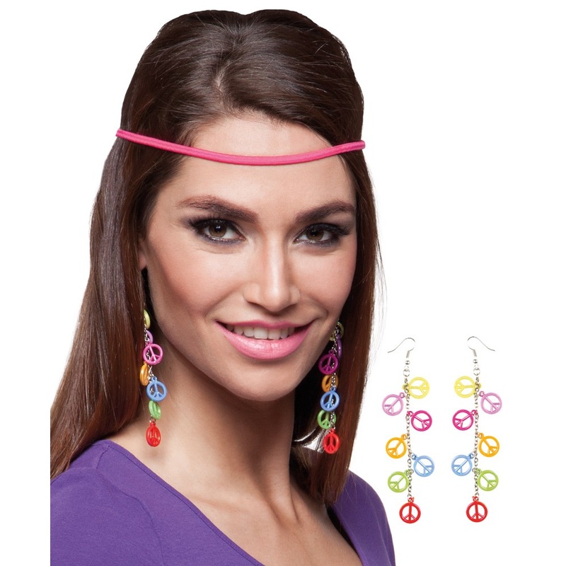 Colorful hippie earrings with peace signs