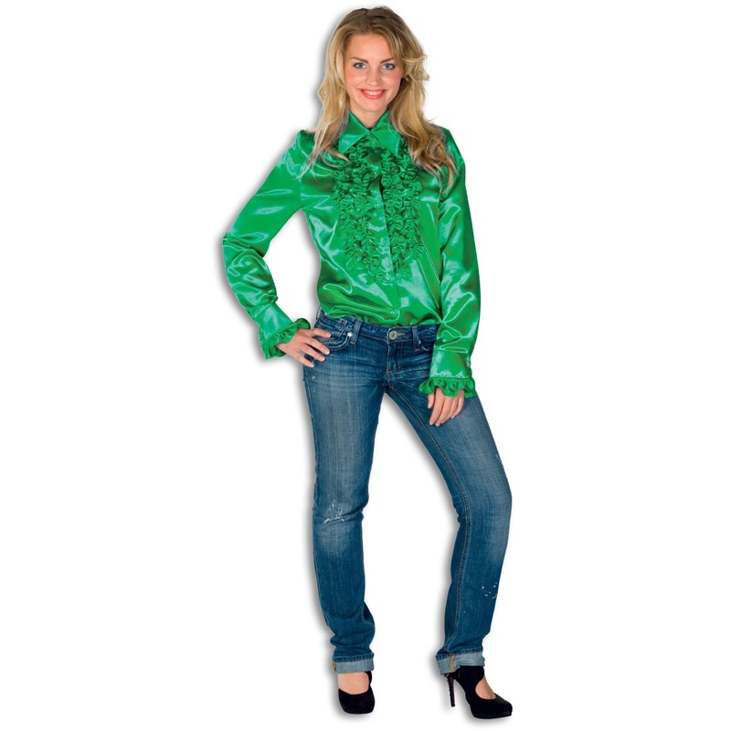 Green shimmering ruffle blouse 34