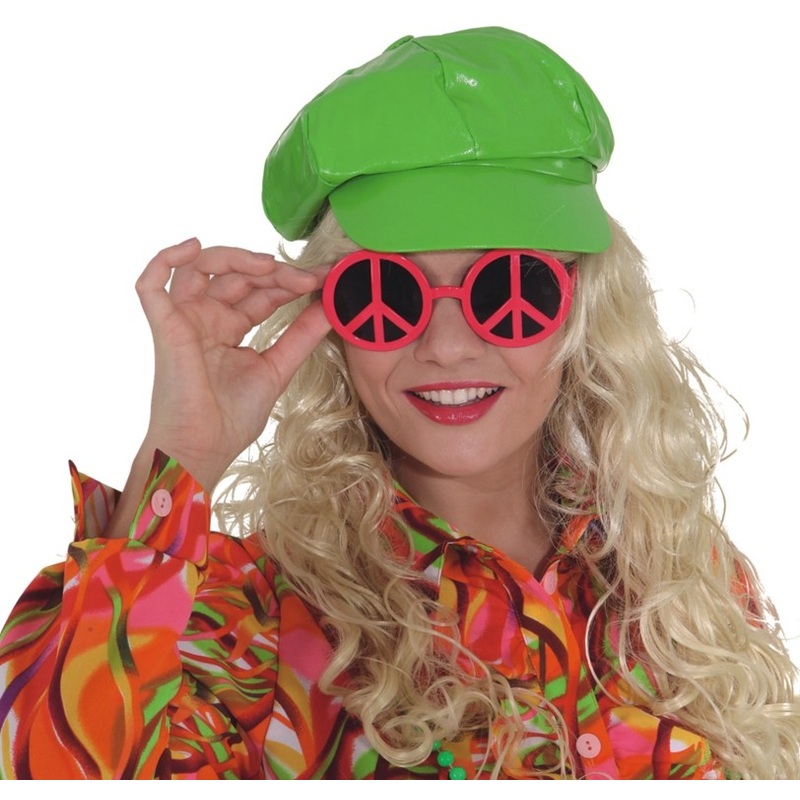 Neon pink peace sign glasses
