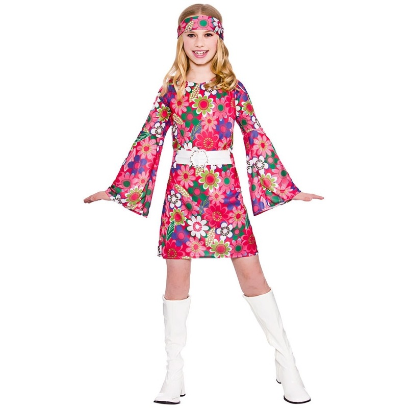 Pink hippie flower girl costume M