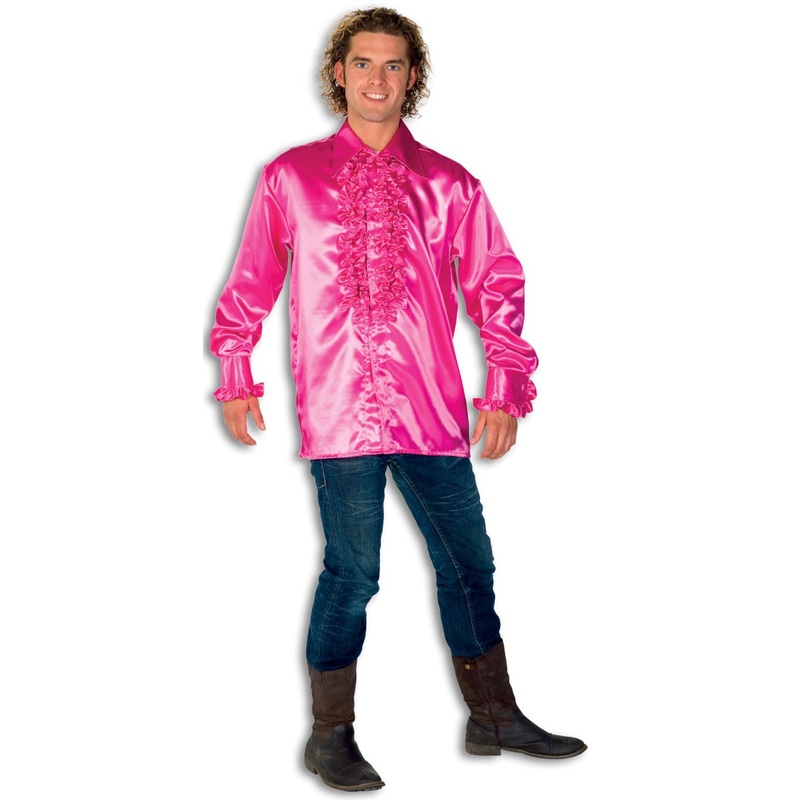 Pink ruffled shirt men XS