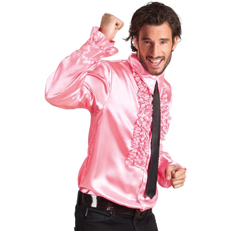 Pink shimmering ruffled shirt M
