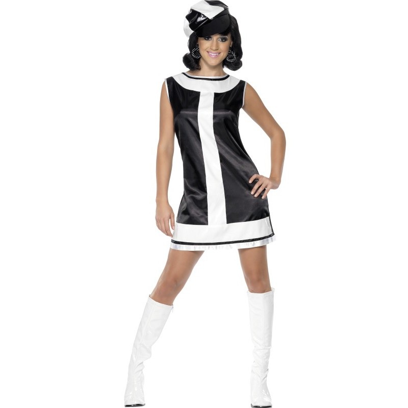 Disco fever party dress in black and white S