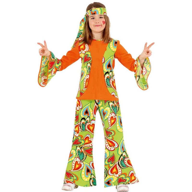 Hippie peace girl costume 128