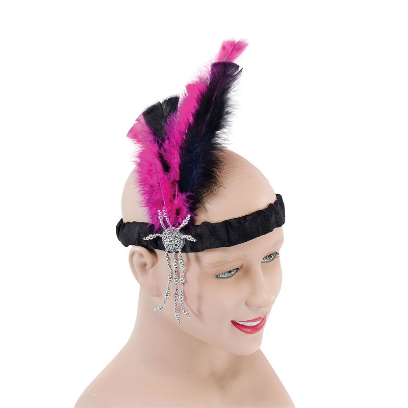 20s flapper headband black-pink