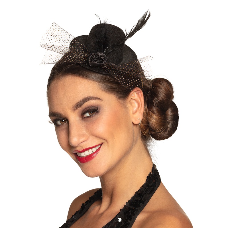 Black 20s mini hat with feather