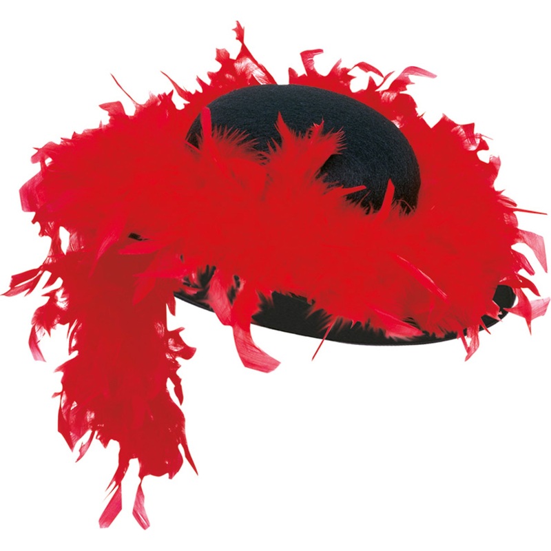 Black slouch hat with red boa