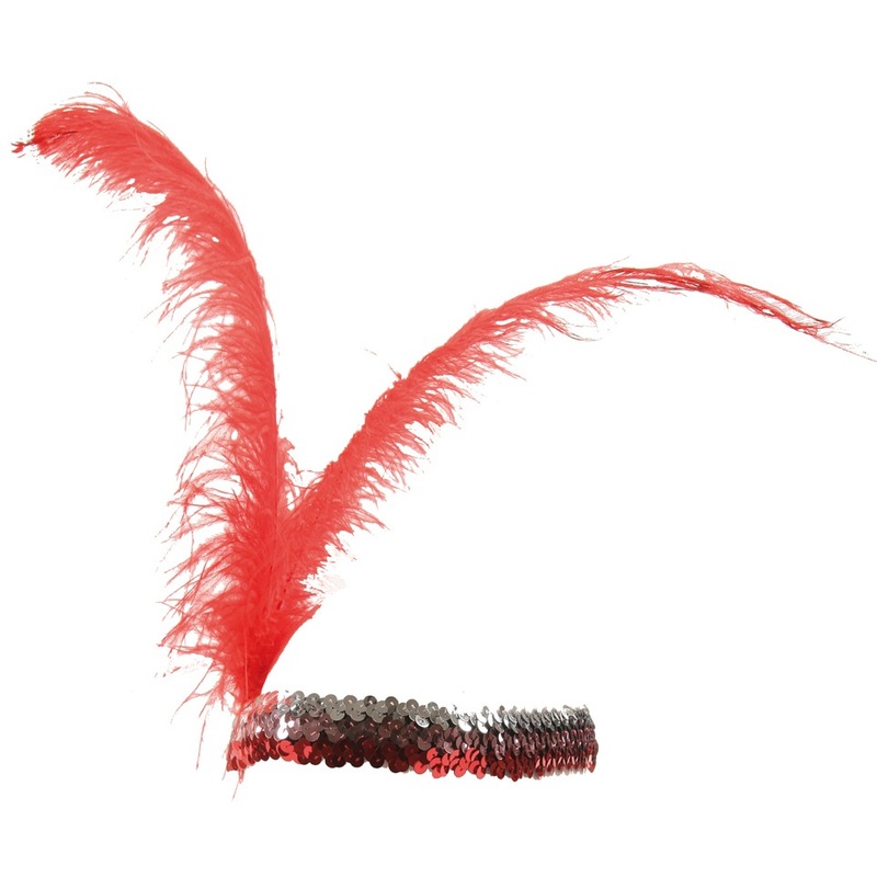 Charleston sequin headband red with feather