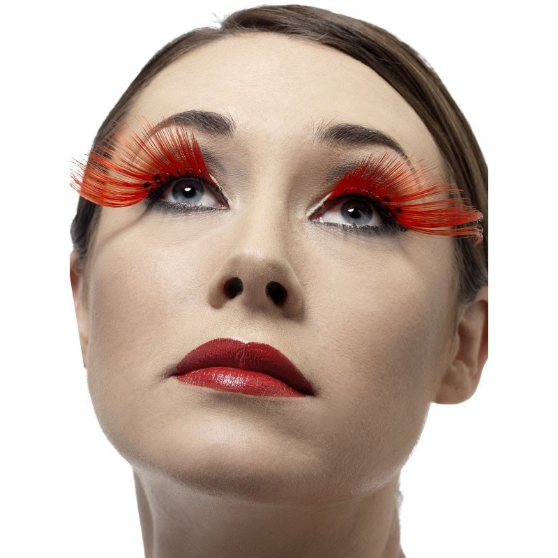 Red eyelashes with rhinestones
