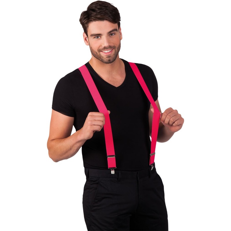 Neon pink 80s suspenders