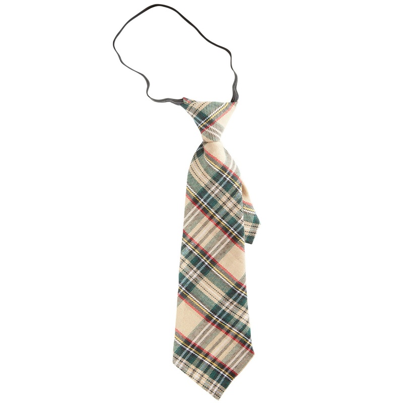 Party tie in beige-green checked pattern
