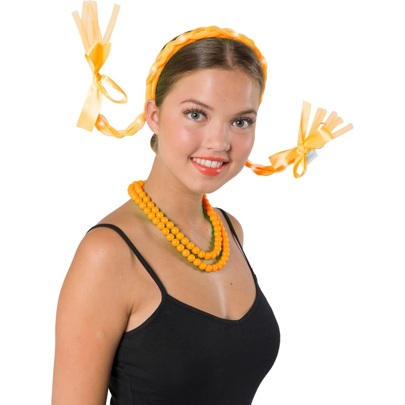 Pink pigtails LED headband in orange