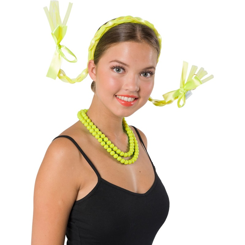 Pink pigtails LED headband in yellow