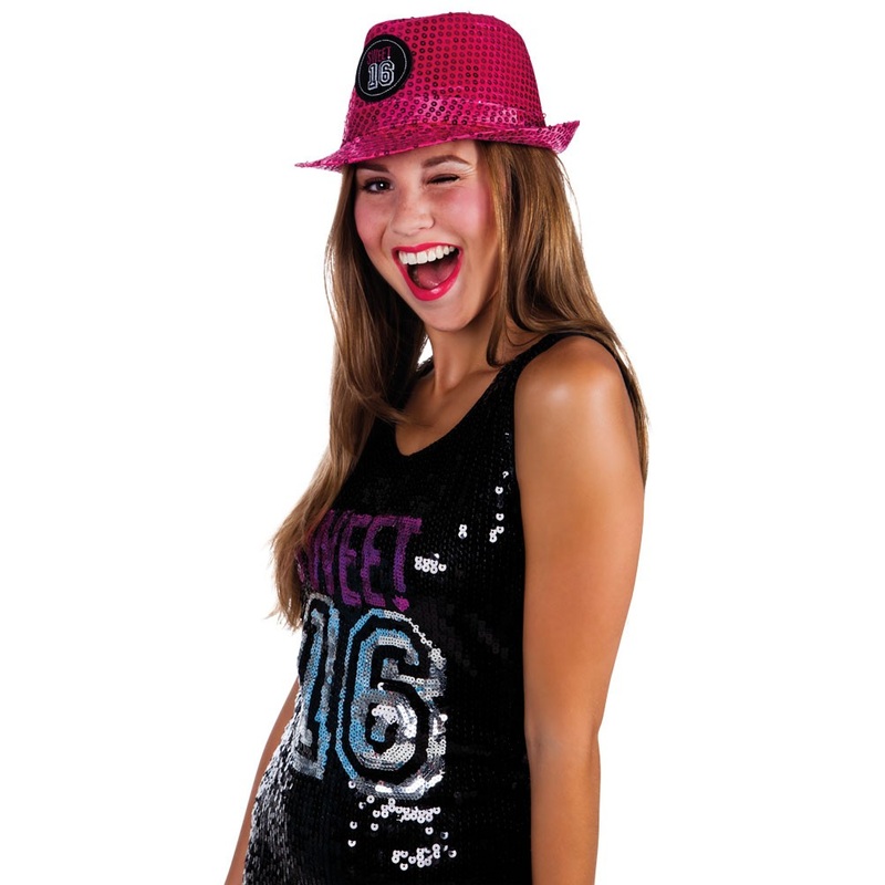 Pink sequin hat Sweet 16