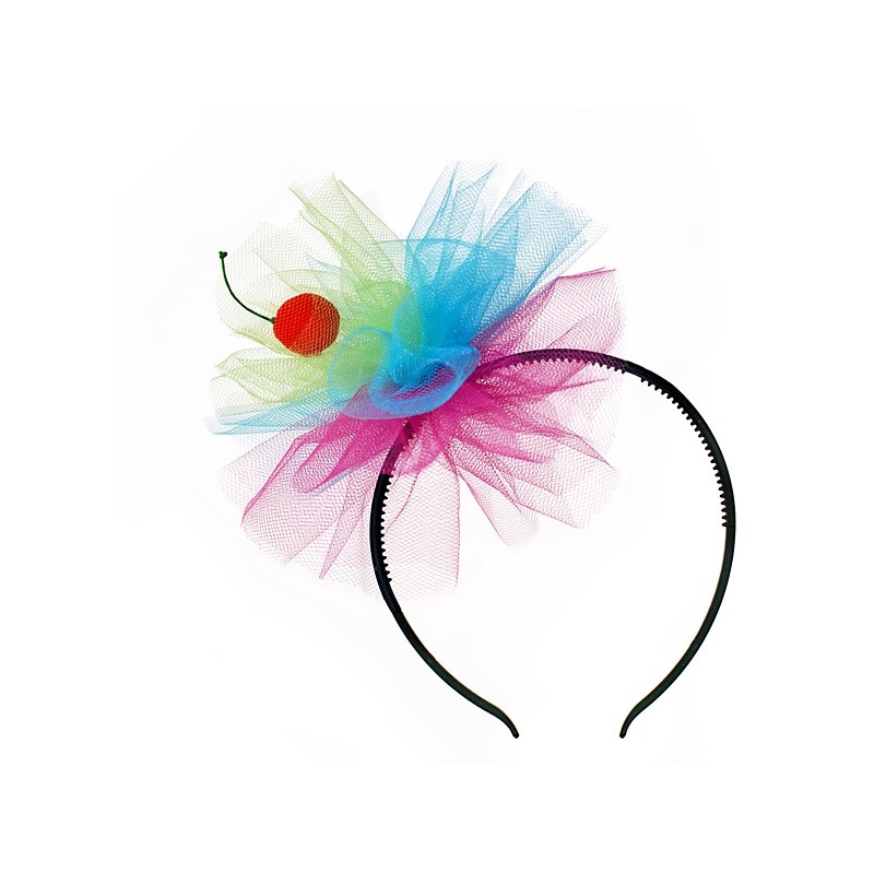 Rainbow headband with tulle and cherry appliqu