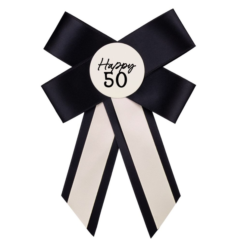 50th birthday badge with black ribbon, 11 x 17cm