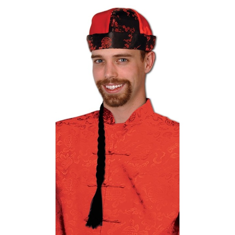 Asian headgear in red and black